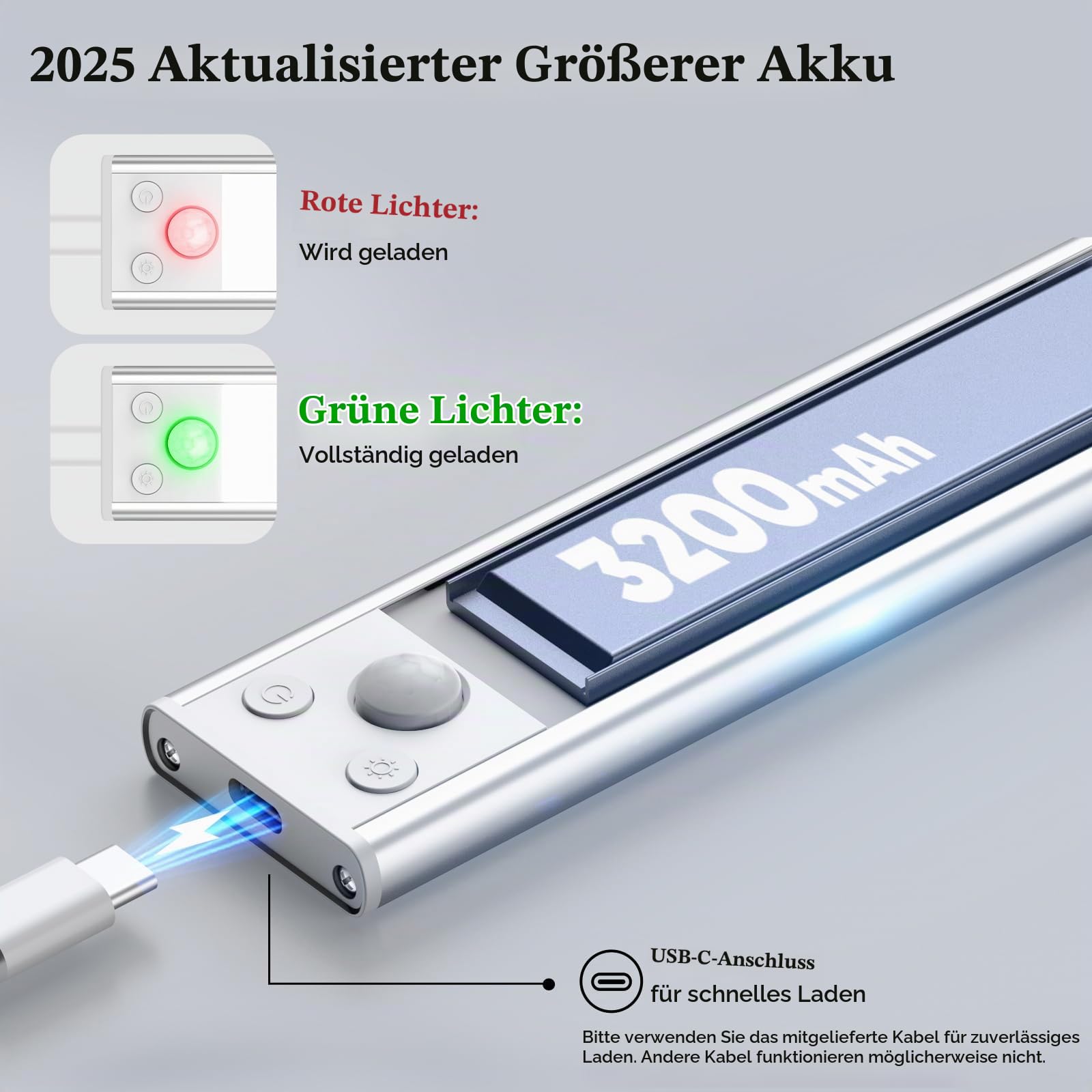 Demkia Schrankbeleuchtung Unterbauleuchte Küche LED mit Bewegungsmelder, 35cm Aufladbar Akku Lampe 3 Farbtemperaturen Kabellos Leiste Magnetische Licht Leuchte USB Kleiderschrank für Kleiderschrank