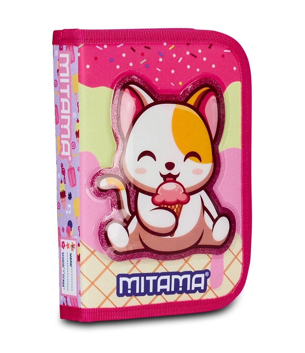 Mitama Kindergarten Spinny Pencil Case, Double Sided with Double Graphics, Containing Crayons, Marker, Scissors etc.., Pink, Girls, School and Leisure, Pink, Taglia Unica, Kindergarten Pencil Case