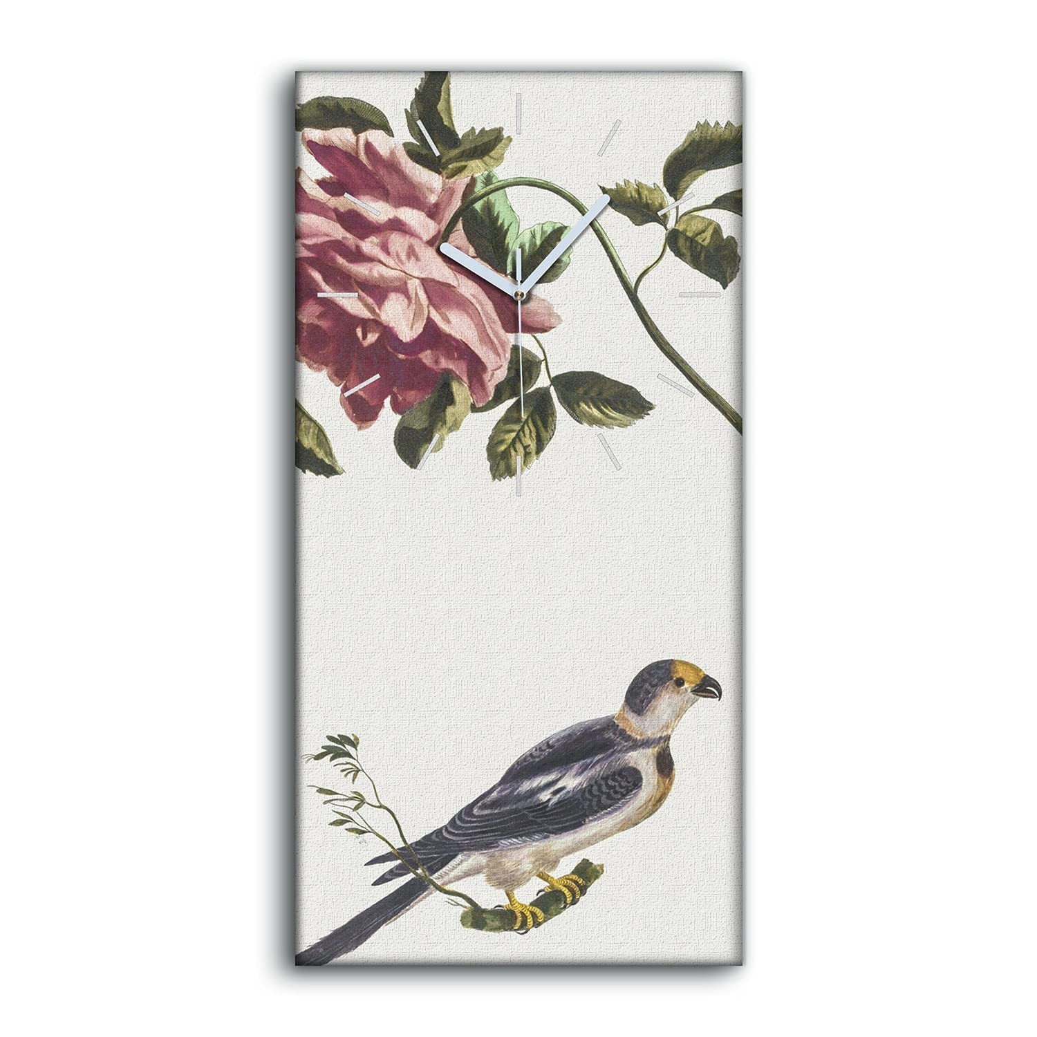 Horloge sur toile décoration chambre image art mural fleur oiseau 30x60