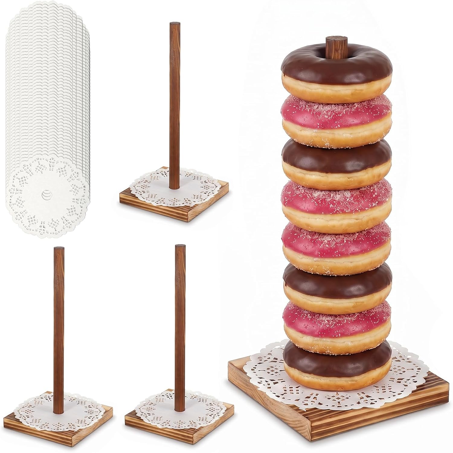 EupHHonycs 4PCS Farmhouse Donut Stand for Dessert Table Wooden Donut Holder