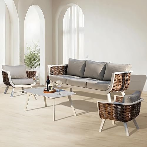 5 Pieces Sofa, Outdoor Patio Furniture Set and Aluminium, Modern Outdoor Furniture Sofa (White)