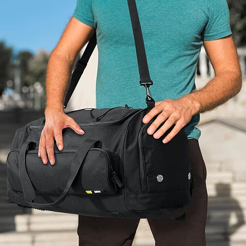 Miniatura 6 de MIER Bolsa de lona grande para hombre, bolsa de gimnasio con compartimento para zapatos, 60L