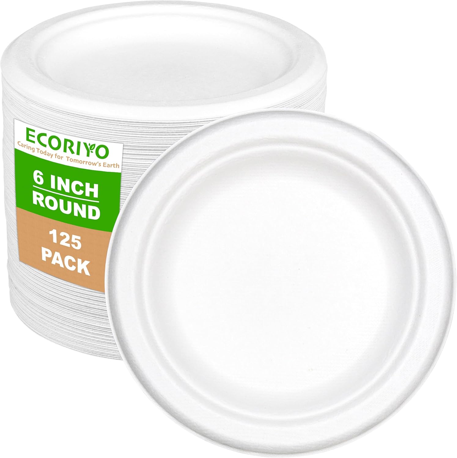 ECORIYO 6 Inch Paper Plates Disposable Plates 125Pack of Compostable