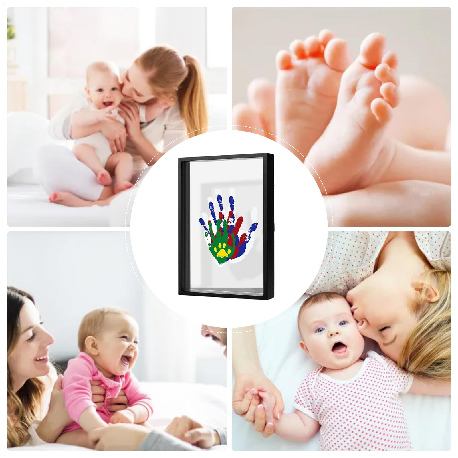 Kit de recuerdo de huellas de mano, marco de fotos personalizado para recuerdos familiares, diseño transparente para colgar, decoración de guardería, adorno de escritorio para el hogar, ideal para