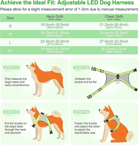 Miniatura 5 de Visinite Arnés LED para perro, chaleco de perro con luz recargable por USB, 2 modos de iluminación arnés para perro que brilla en la oscuridad, Verde