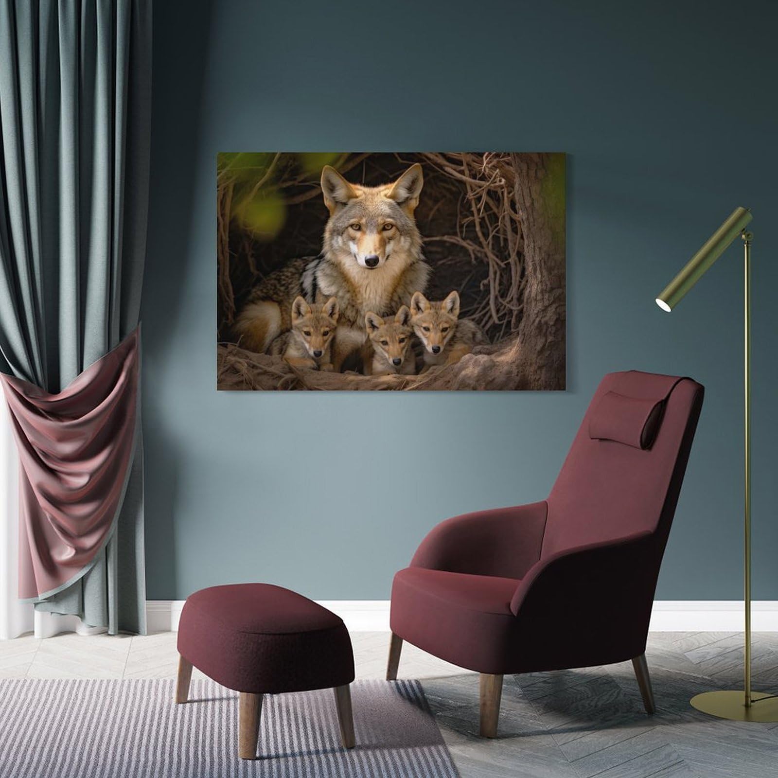 Junmoney Wall Picture Print Coyote With Pups, 24x36inch(60x90cm), for Living Room, Bedroom, Office Or Hallway, A Flexible Wall Accent for Shared Spaces