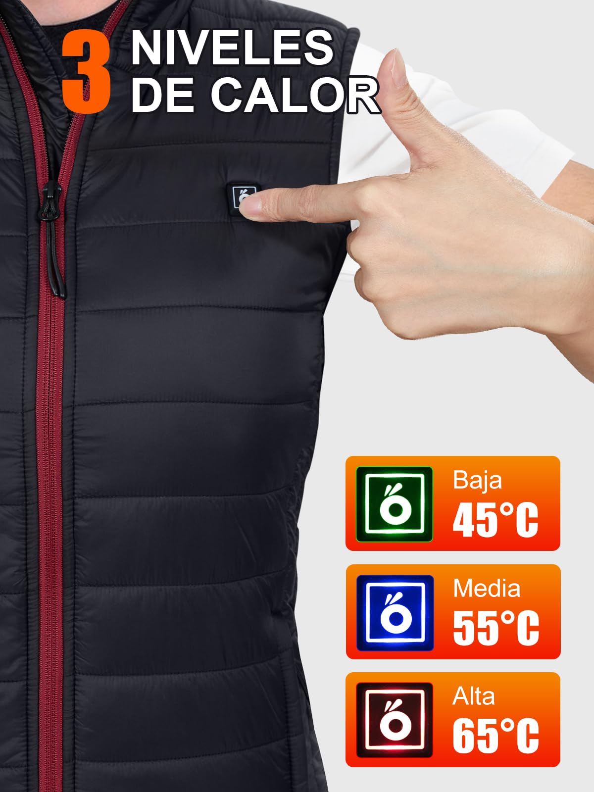 UNBON Chaleco Calefactable Mujer, Chaleco Calefactable con Batería USB 10000mAh, Chaleco Térmico Eléctrico Mujer con 3 Temperaturas 6 Zonas de Calor, Chalecos Calefactor para Moto Caza