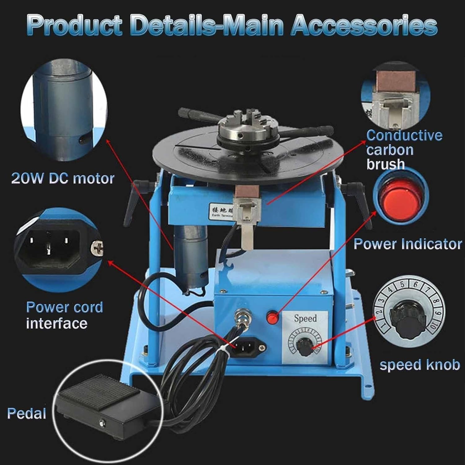 Posizionatore rotante per saldatura, velocità regolabile, semiautomatico, per saldatura di precisione in fabbriche e officine, aumenta la produttività e la precisione