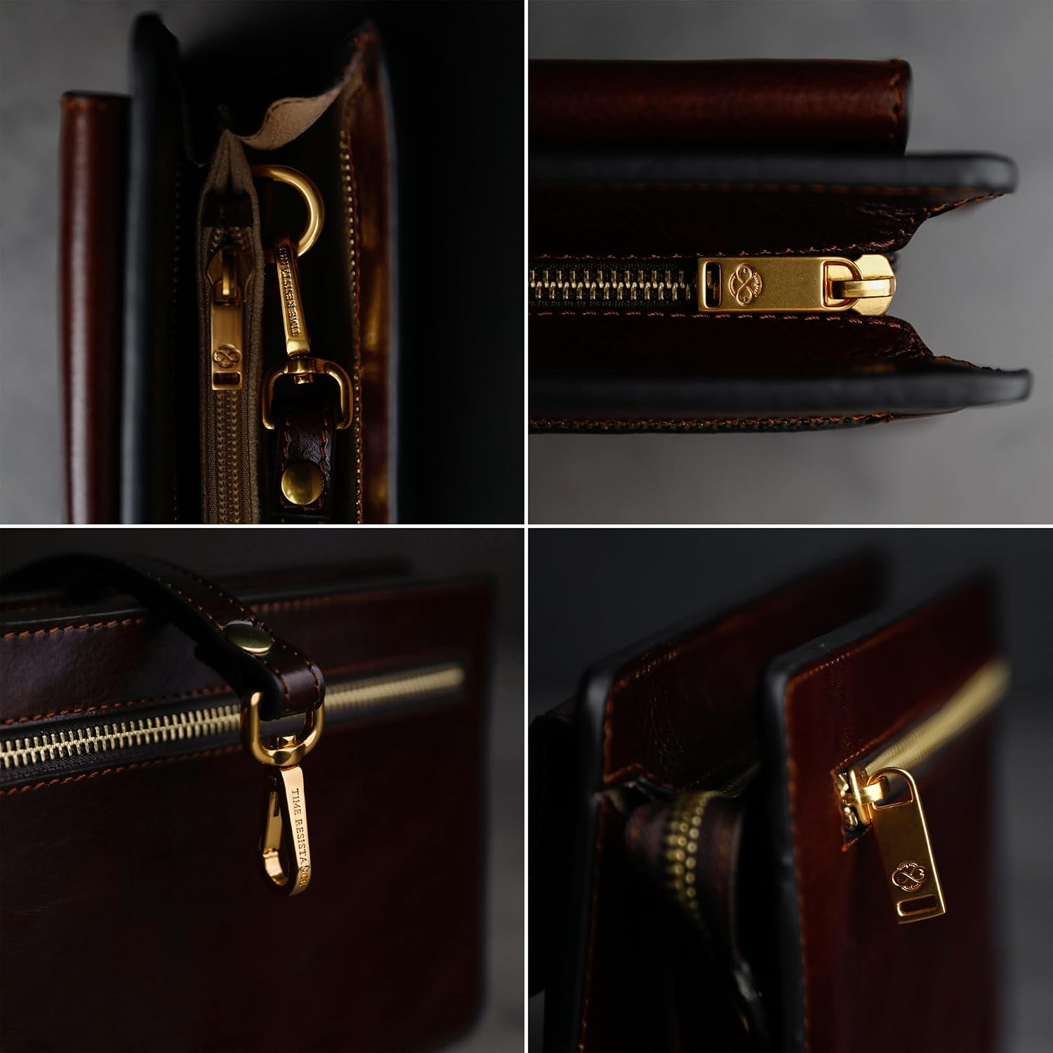 Time Resistance Leather Clutch for Men Organizer Wrist Bag Briefcase Handmade in Italy Gift Box Included