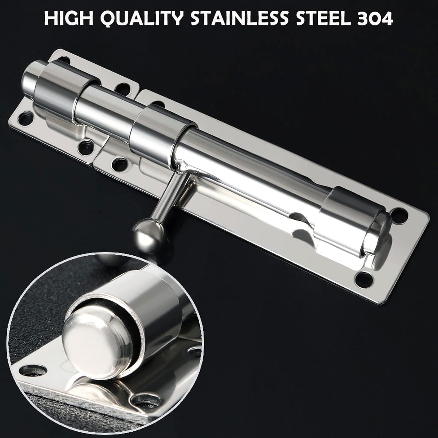 Door Locks and Latches Sliding Bolt Latch Security Door Lock with Padlock Hole, Stainless Steel Chrome Plated(6 inch)