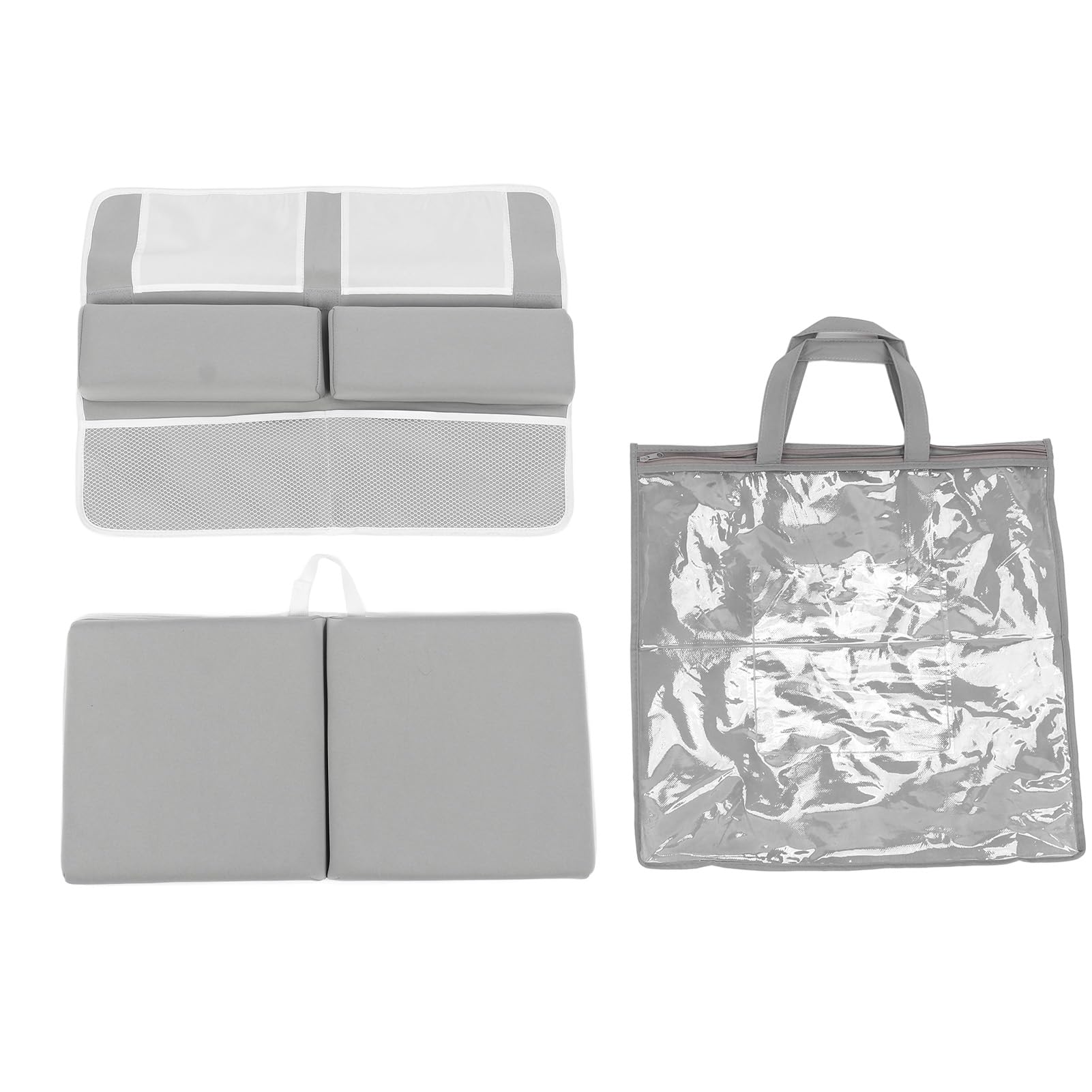 Set Ginocchiere E Gomitiere Per Bagnetto Baby - Cuscinetti In Schiuma Antiscivolo Con 4 Tasche Organizer - Lavabili (Grigio)