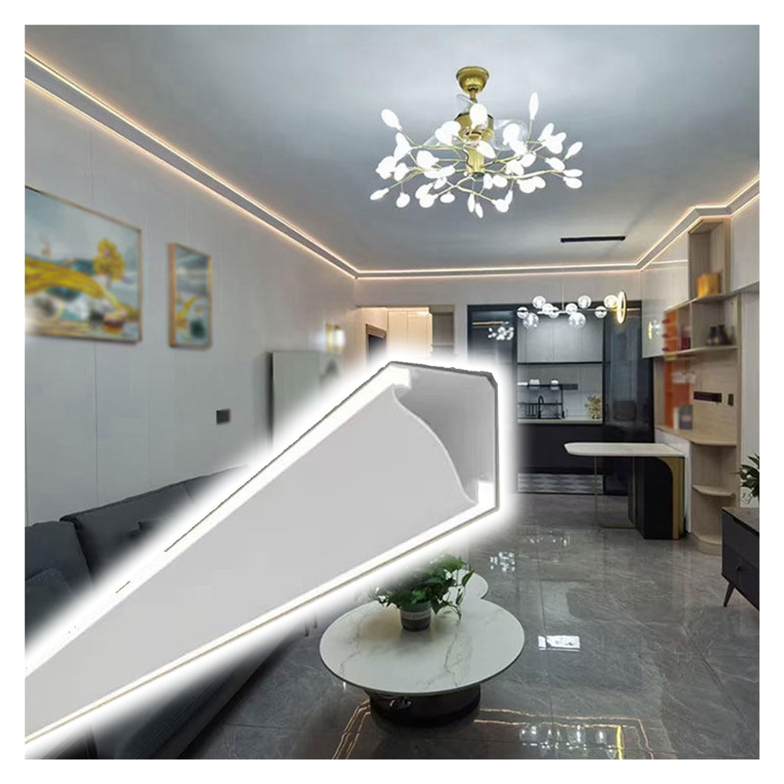 WWZHYX Led Duct Ceiling Decorative Moulding, Room Top Light Strip Crown Molding with Corner Connector, Waterproof Channel for Seamless Ambient Accent Lighting(29.5ft/9m)