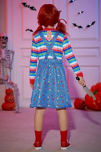 Miniatura 6 de BesserBay Vestido de ropa de dibujos animados azul para niñas de Halloween con rayas 2-12 años