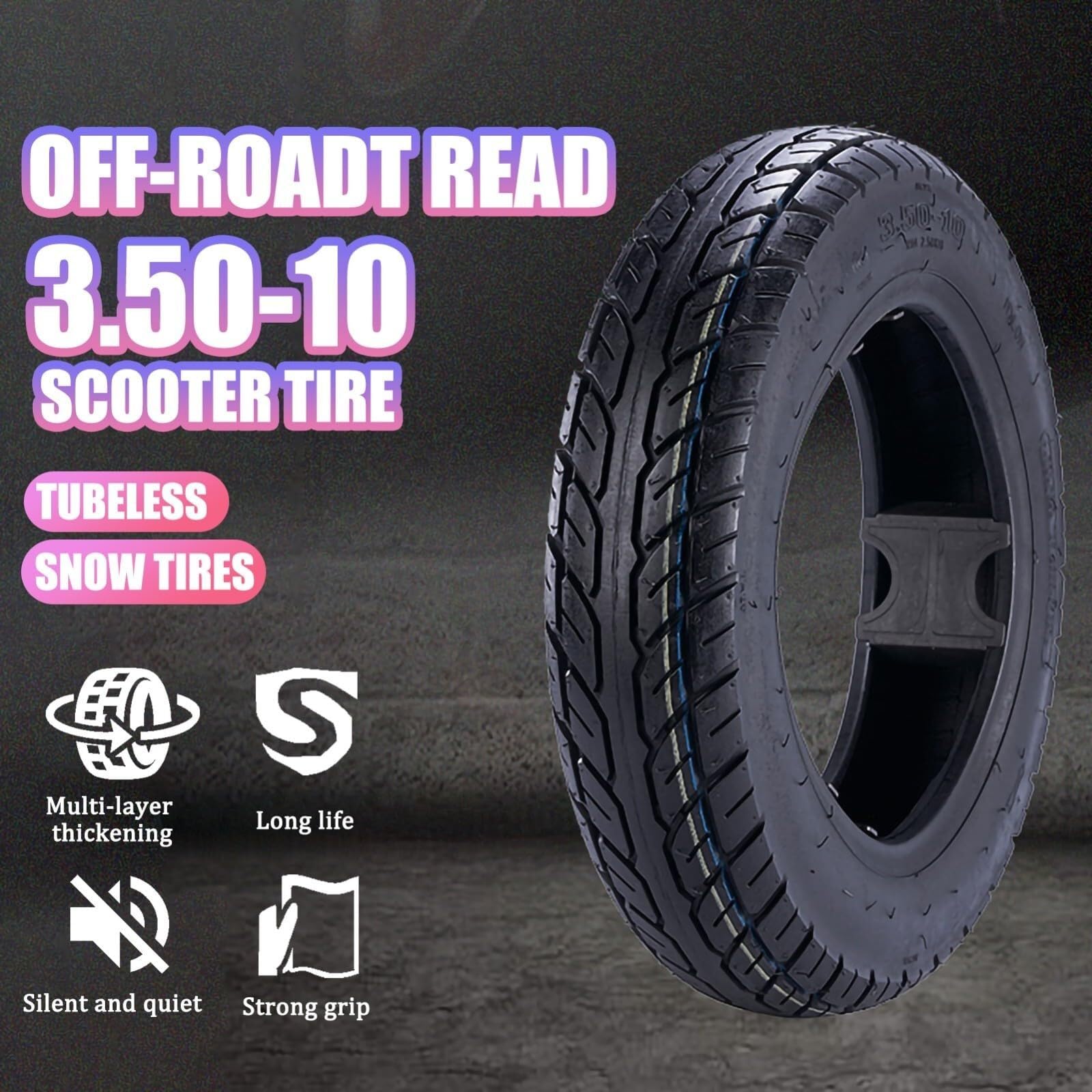3.50-10 Pneu Trottinette Tubeless 3.50/10 avec Profil Tout-Terrain pour Jantes 10 Pouces avec 3 50 10 8PR 56J 520lbs Triple Ajustement