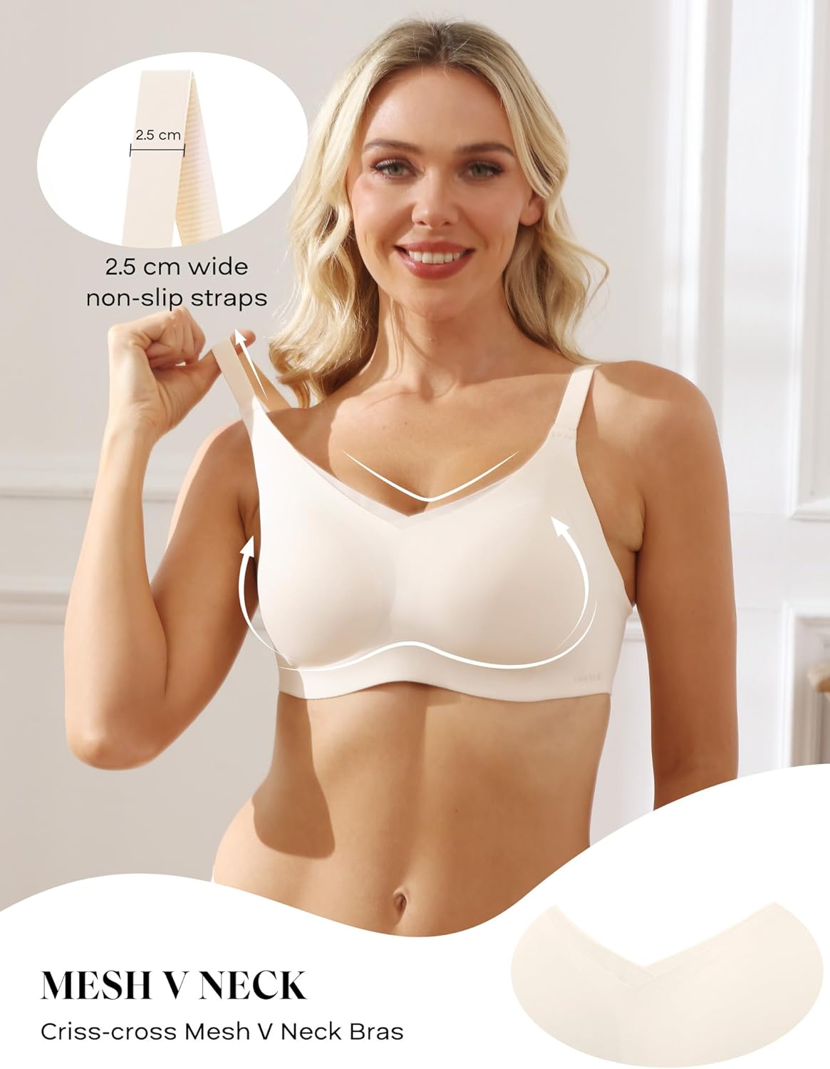 COMFELIE Women No Underwire Bra Comfy Seamless Bras Full Coverage Mesh Bralette with Adjustable Contrast Color Strap S-4XL - Image 2