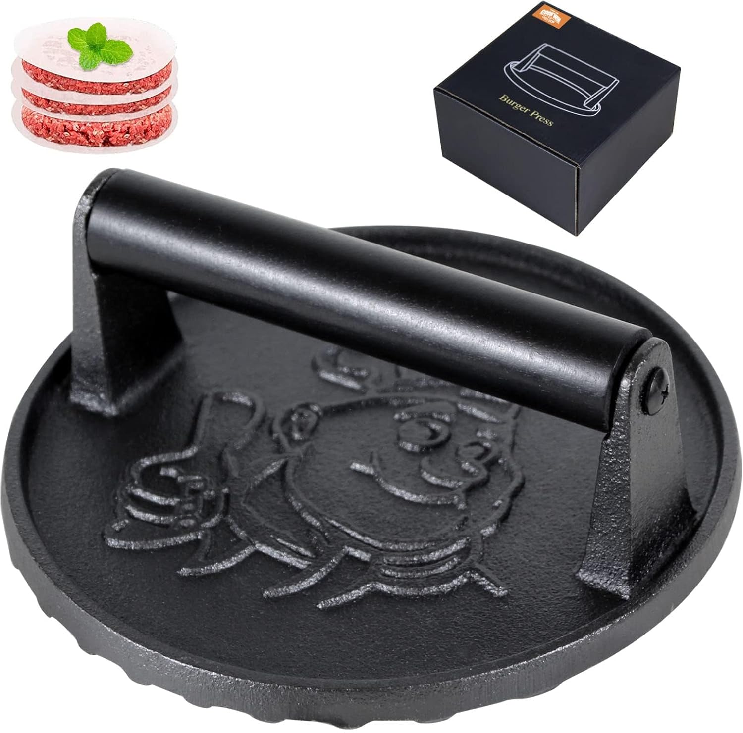  7" Cast Iron Smash Burger Press Kit