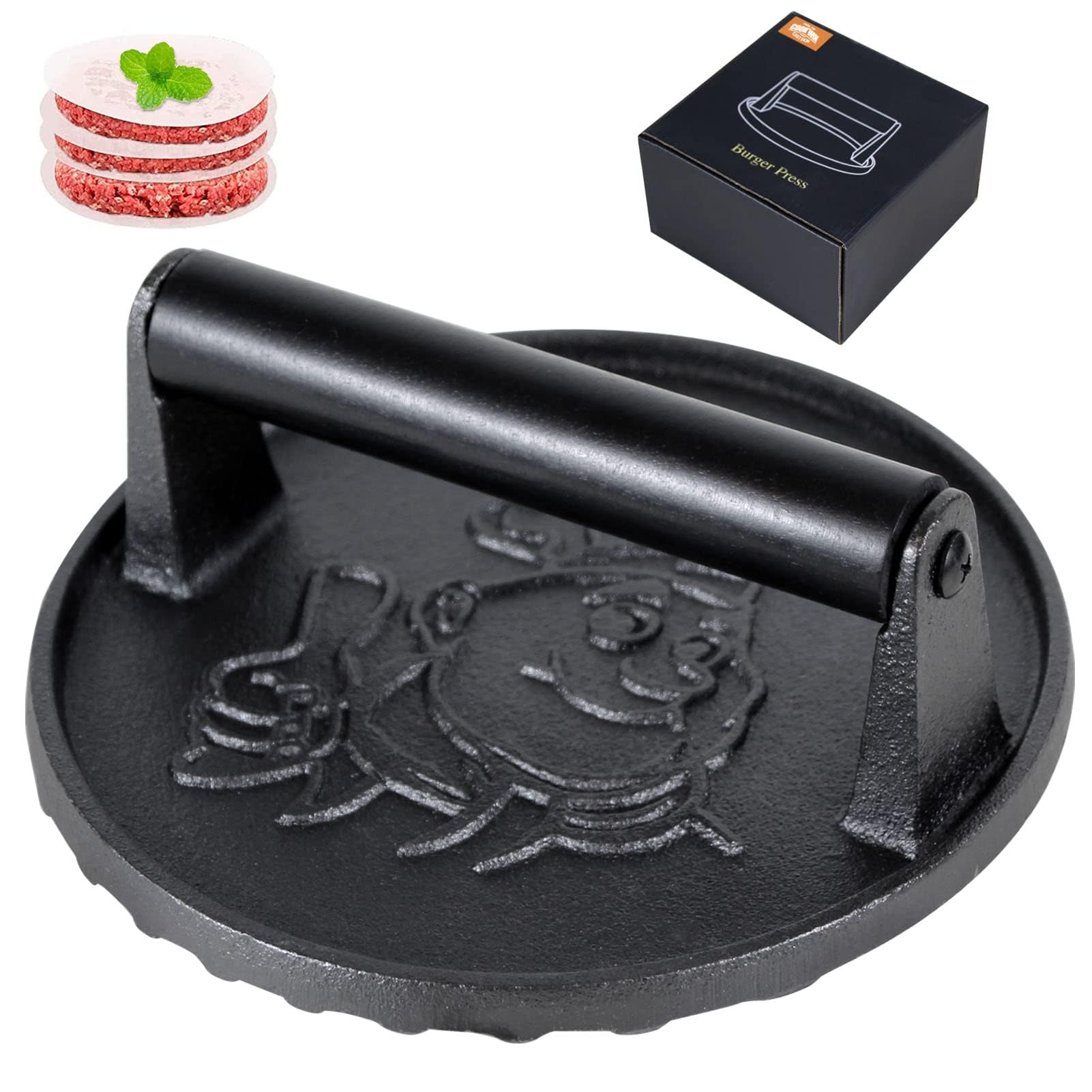 Photo 1 of COOKWIN 7" Cast Iron Smash Burger Press Kit
