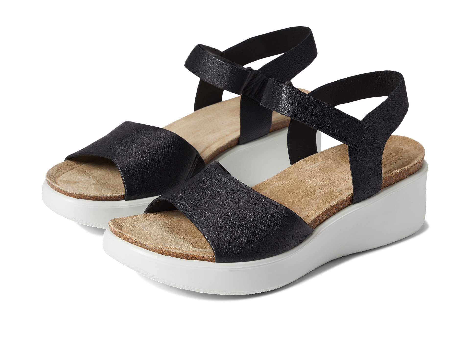 ECCO Women's Flowt Wedge Cork Sandal, Black, 6-6.5