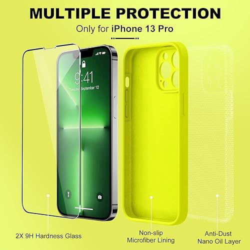 Miniatura 792 de BossKiss Funda compatible con iPhone 14 Pro, silicona mejorada [protección de cámara] [2 protectores de pantalla 9H], forro interior de microfibra