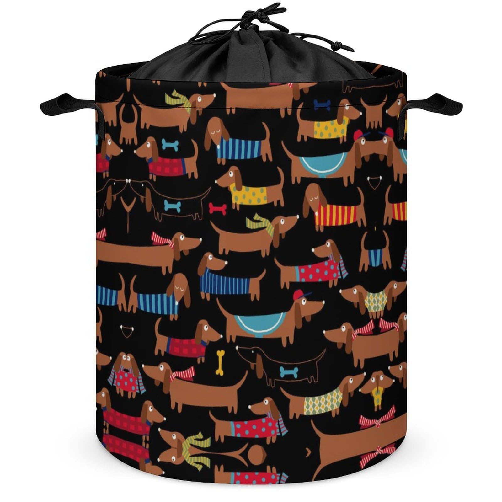 Qjjinxior Drawstring Laundry Hamper, I Love My Dog Dachshunds Laundry Basket, Washing Basket with Handle