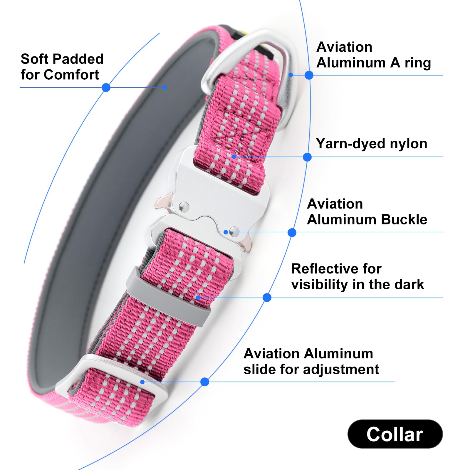 Plutus Pet Reflective Dog Collar with Aviation Aluminum Buckle, Neoprene Padded for comfort Lightweight - Image 2