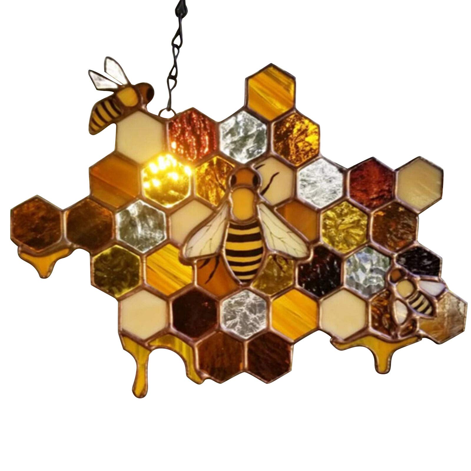 SUNTIRC Queen & Bee Protect Honey Suncatcher Honey Mosaic Handmade Home Decors Wall Art (1pc)
