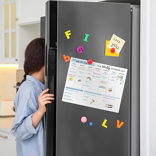 Miniatura 2 de Calendario magnético para refrigerador, pizarra semanal de borrado en seco con 4 marcadores de punta fina, 14.76 x 11.42 pulgadas, pizarra blanca