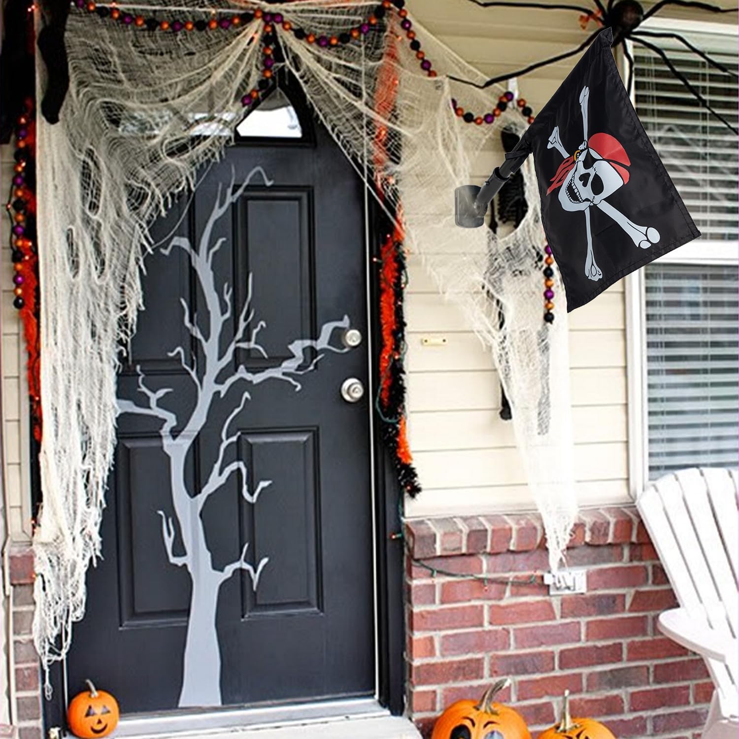 Pirate Flag Swing Set Accessory, Double Sided Flag with Pole and Mounting Hardware, Outdoor Flag for Treehouse Playhouse Backyard Decorations