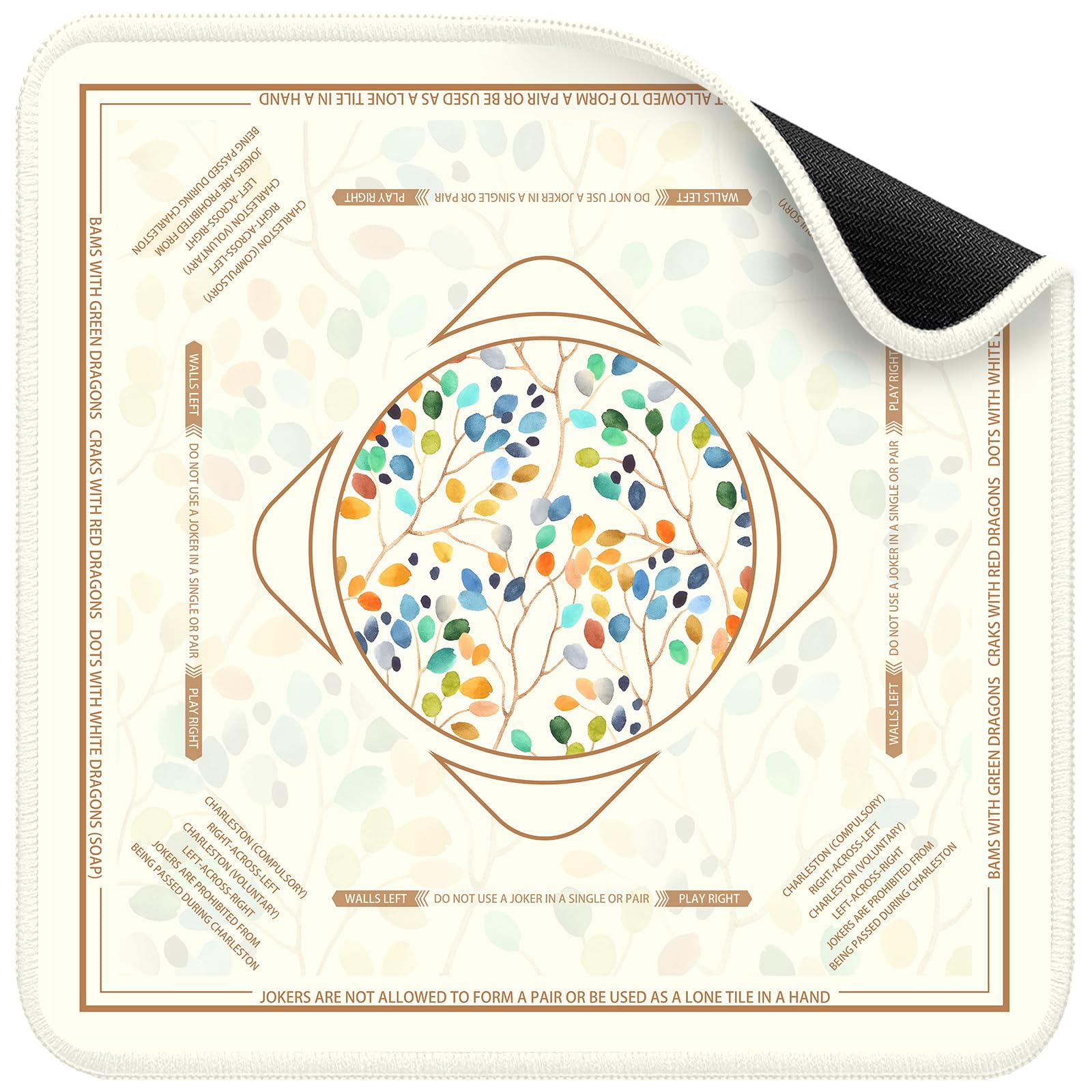 Deyimmei Mahjong Mat for Table - Non-Slip Mahjong Table Cover with Storage Pockets, Perfect Mahjong Accessories & Gifts for Women, Men, and Mahjong Enthusiasts (Golden Harmony)