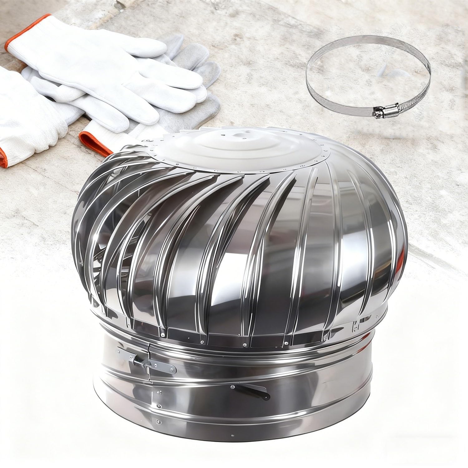 EJGMCNSGB 220mm 250mm 300mm 201 Stainless Steel Wind Rotating Chimney Cowl Unpowered Roof Exhaust Vent Easy Install Turbine Cap for Heat Dissipation