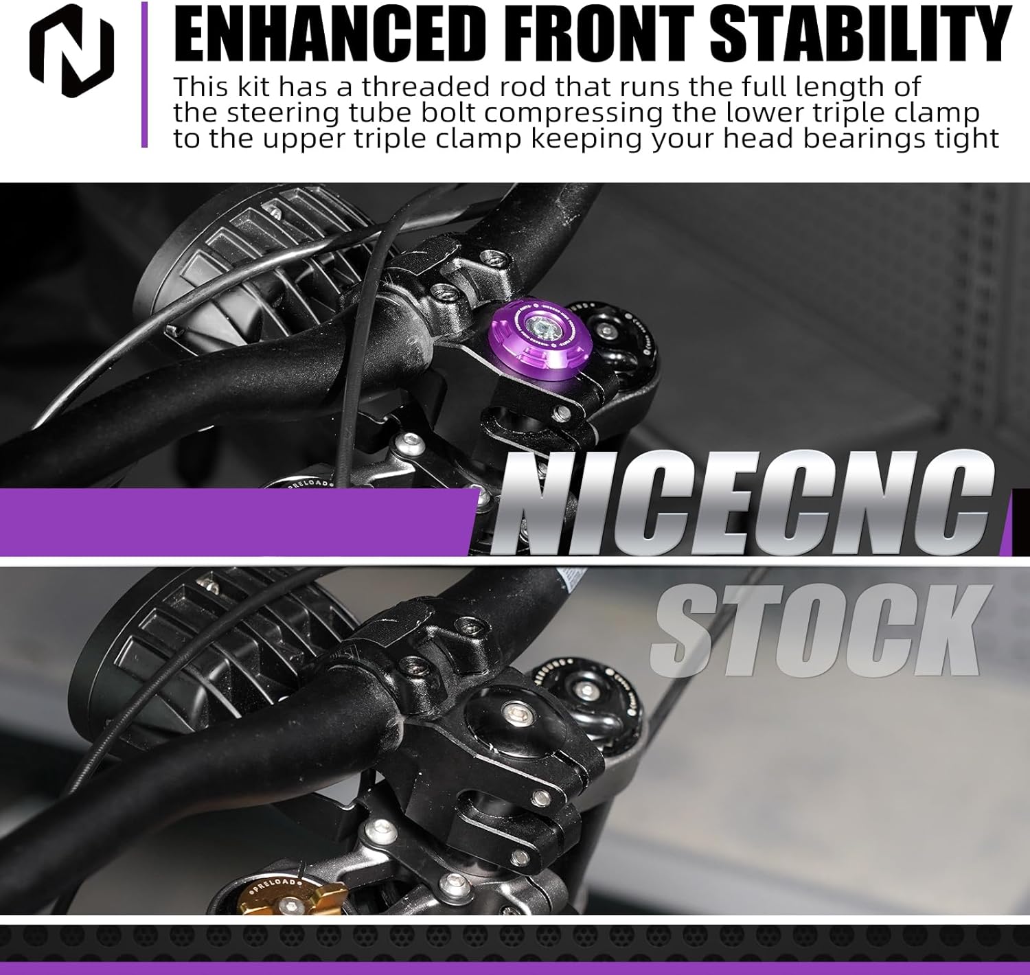 NICECNC Head Tube Frame Brace & Front Fork Suspension Core Compatible with Segway X160 X260 Compatible with Surron Light bee X/S/ L1E, Purple, See Fitment
