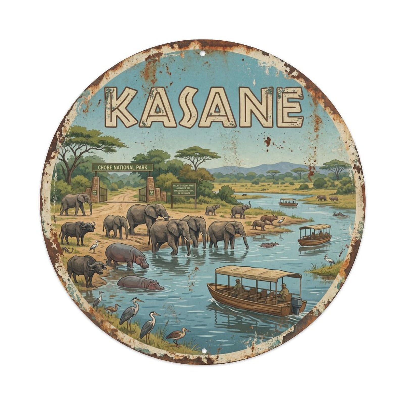 Retro Travel Botswana Kasane Metal Tin Sign