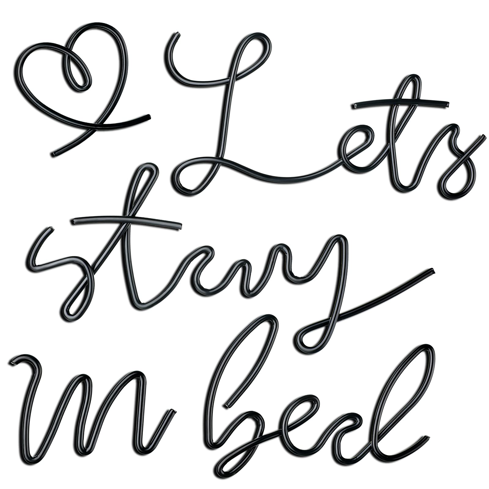 Ferraycle 5 Pieces 3D Words Metal Wall Arts Let's Stay in Bed Wall Decors Heart Shape Metal Wall Sign Metal Cutout Word Signs Black Metal Wall Signs for Home Living Room Bedroom Decorations