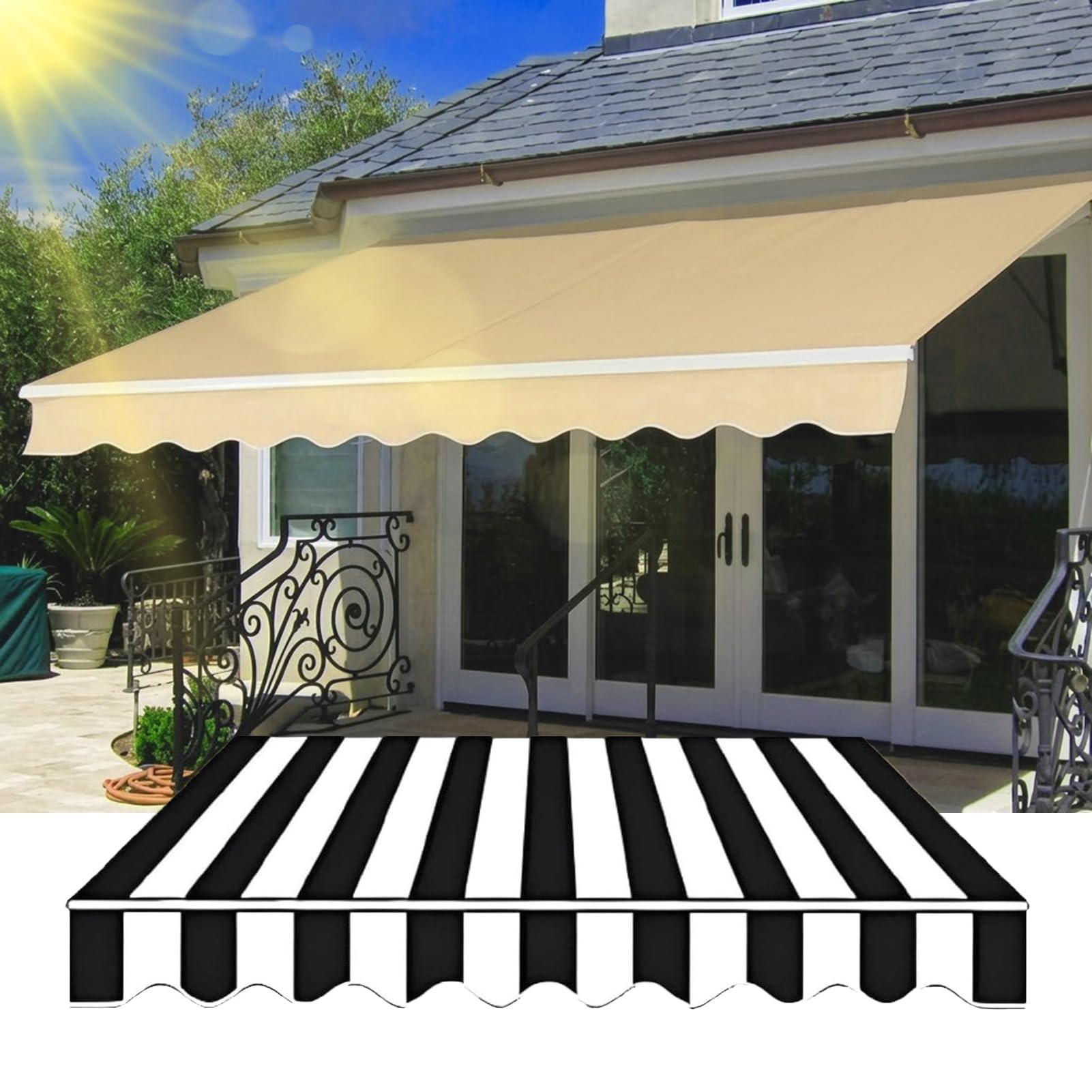 Generico Telo di Ricambio per Tenda da Sole 300x250, Telo di Ricambio per Tenda da Sole Retrattile Impermeabile, per Tenda da Sole da Balcone, per Protezione Solare su Patio,Stripe 3,200x150cm