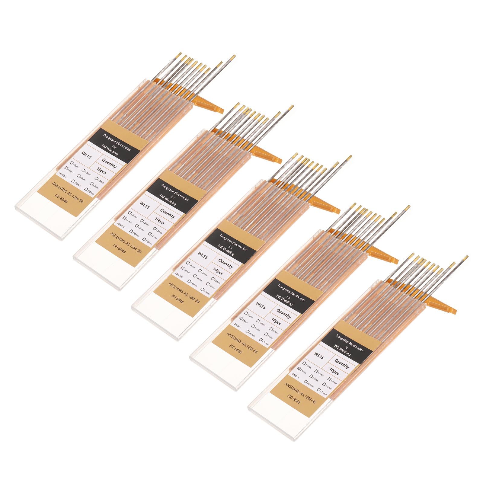 QUARKZMAN 50 Piezas De Electrodos De Tungsteno Para Soldadura TIG 3/32" X 7" 1.3-1.7% Lantano Para Soldadura De Acero Inoxidable Aleación De Aluminio Magnesio Oro WL15