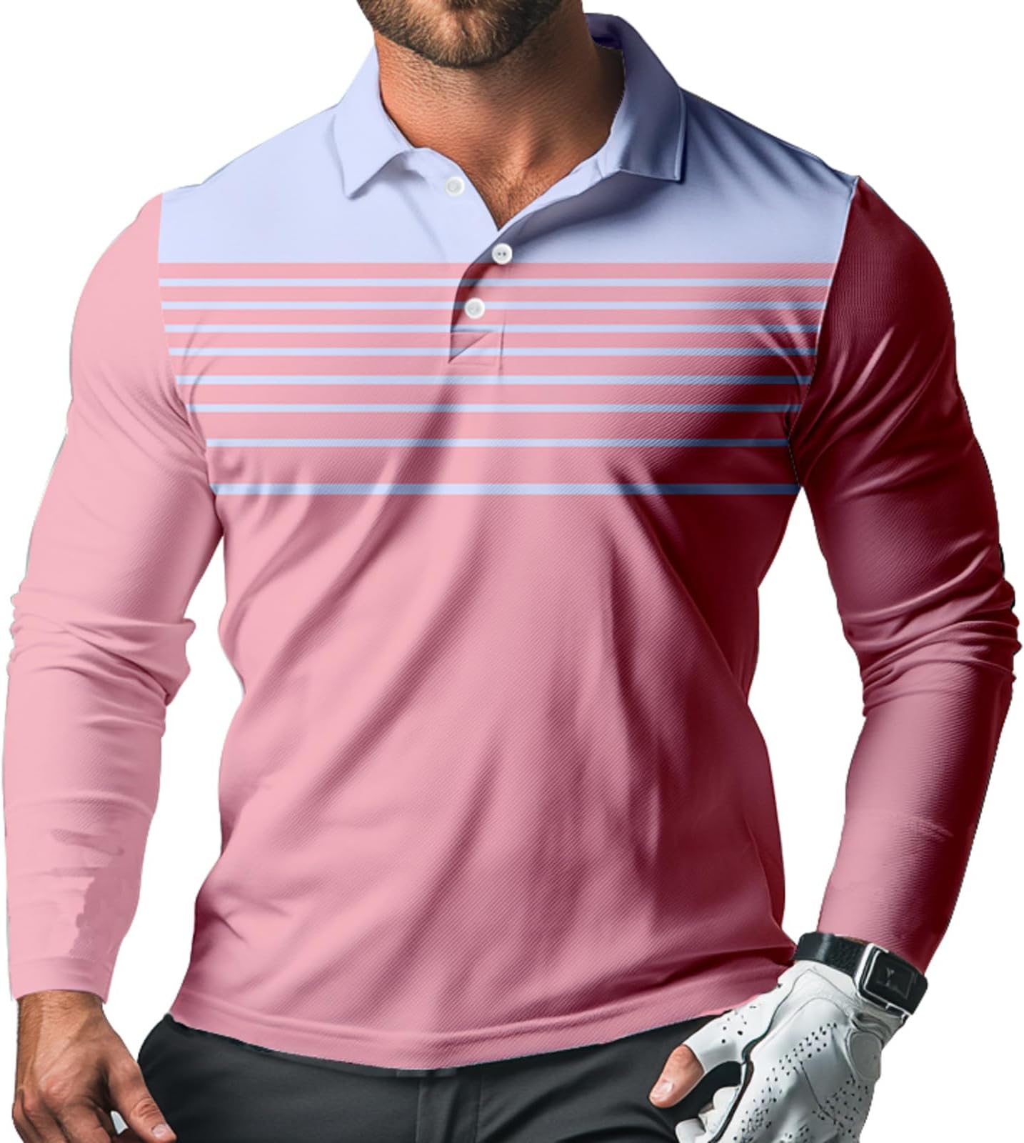 Men's Long Sleeve Golf Shirt Quick Dry 3 Button Work Fishing Outdoor Casual Collar Shirt