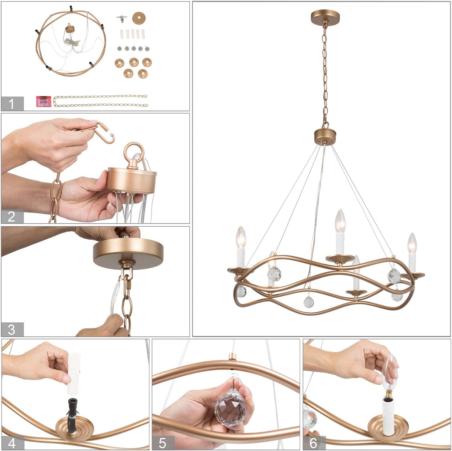 KSANA Gold Chandelier, Chandeliers for Dining Rooms, Drum Chandelier with Crystal for Living Room, Kitchen, Gold Finish, 25’’ L x 25’’ W x 31’’H