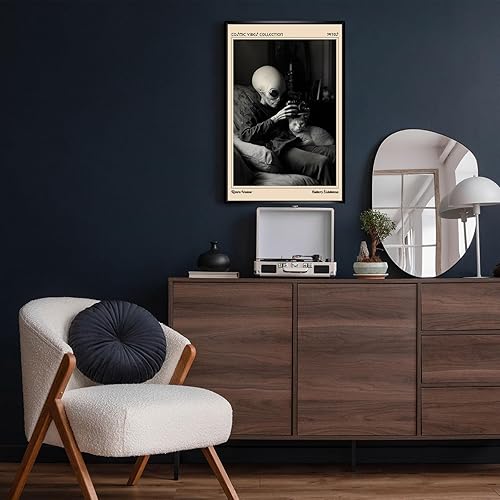 Miniatura 5 de Pósteres de lienzo retro de gato extraterrestre de los años 70, arte de pared psicodélico ovni vintage, extravagantes criaturas alienígenas y gatos