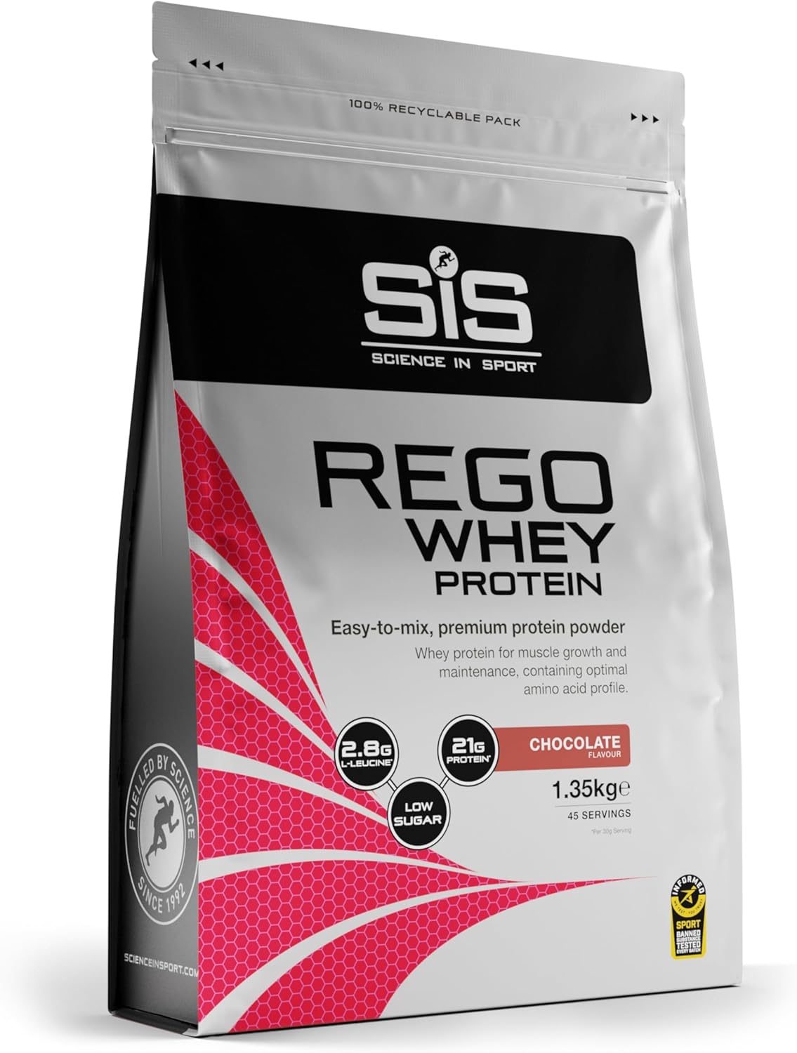 Science in Sport REGO Whey Powder - Whey Protein Powder for Muscle Support in Elite Athletes - 22g Protein - 2.8g L-Leucine - Sports Nutrition - Chocolate Flavor - 48oz