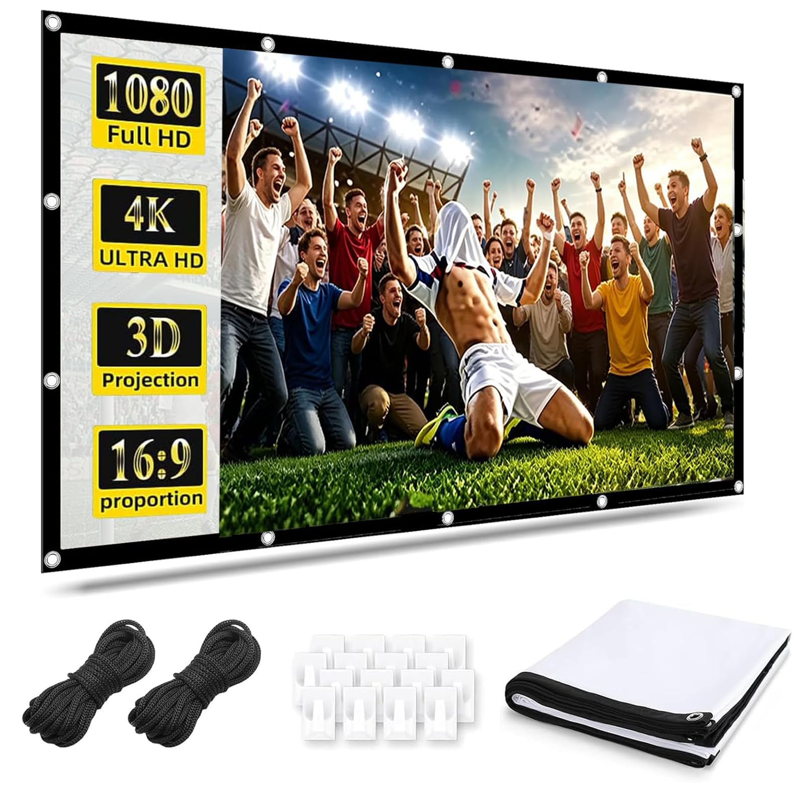 Schermo portatile per proiettore 16:9, per esterni, 220 x 125 cm, portatile, per interni, pieghevole, lavabile, per home theater, ufficio, campeggio ed eventi sportivi
