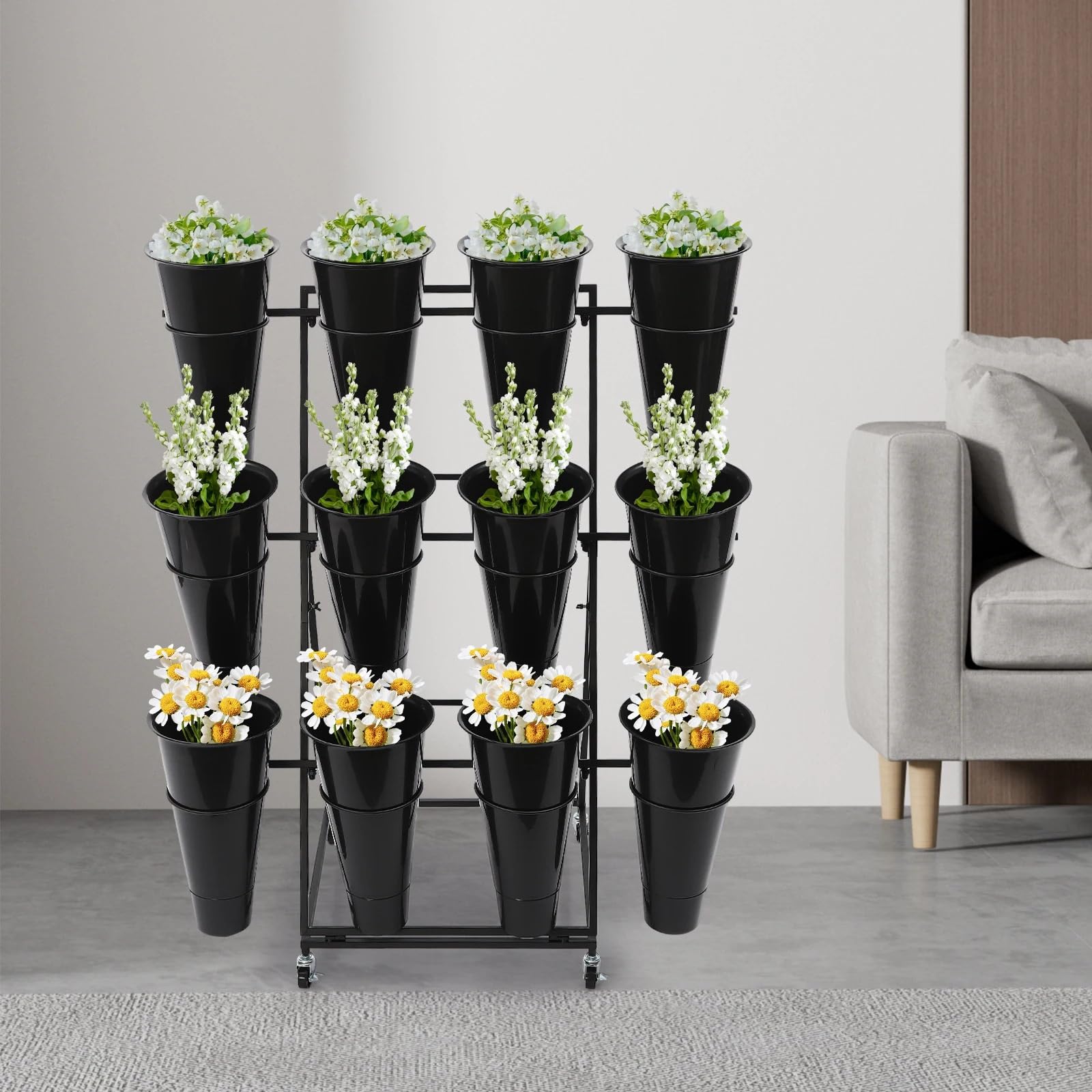 Erhöhungsgestell für Blumentöpfe 3-stöckiger Blumenständer | Blumenständer mit 12 Eimern, Tragkraft 30 kg, for Zuhause/Floristen/Gärten/Hochzeiten