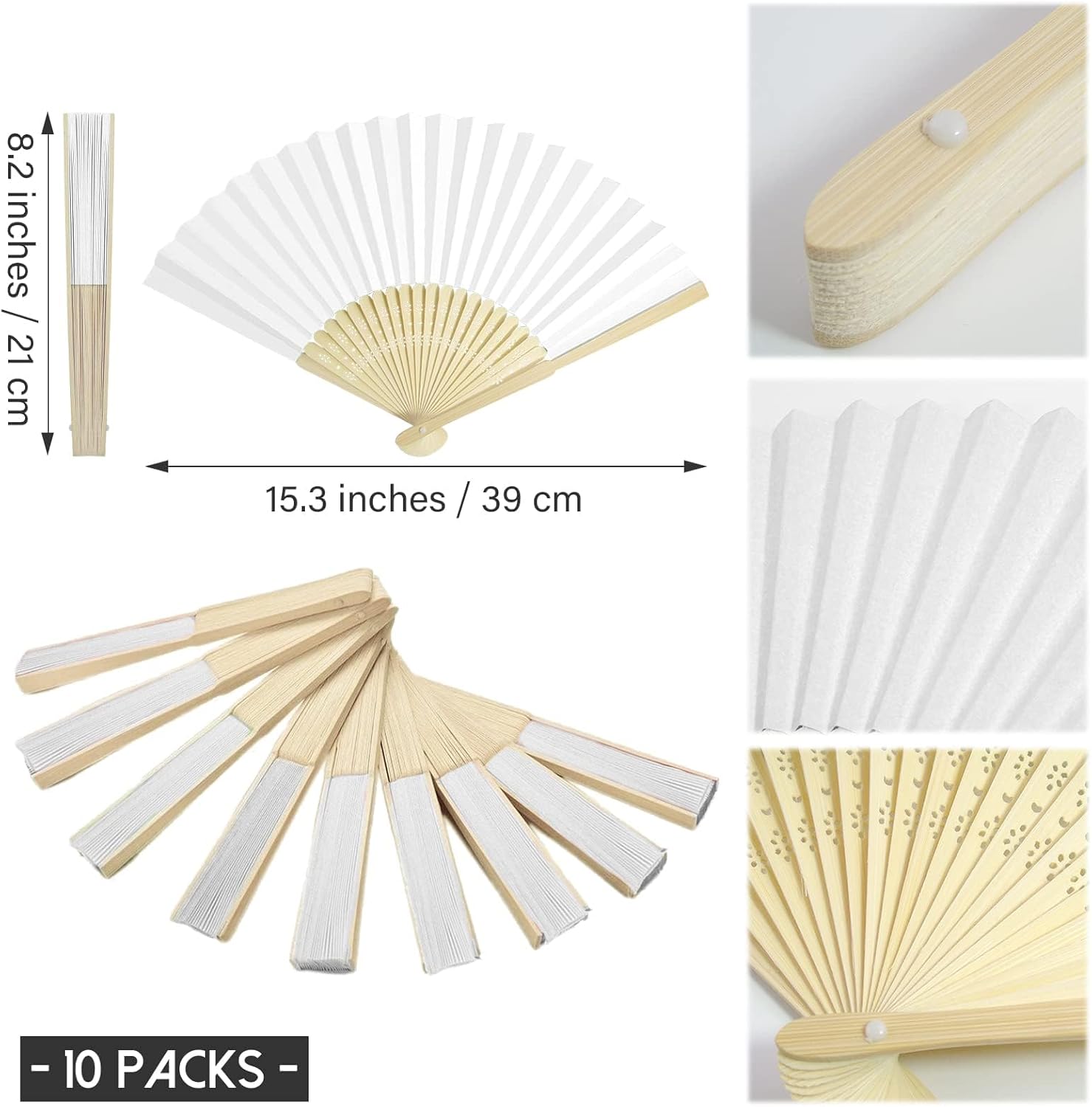 Paper Fans Paper Hand Fan Bamboo Folding Fan Handheld Fan Paper Folded Fan Paper Fan for Wedding Party and Home Decoration (100, White)