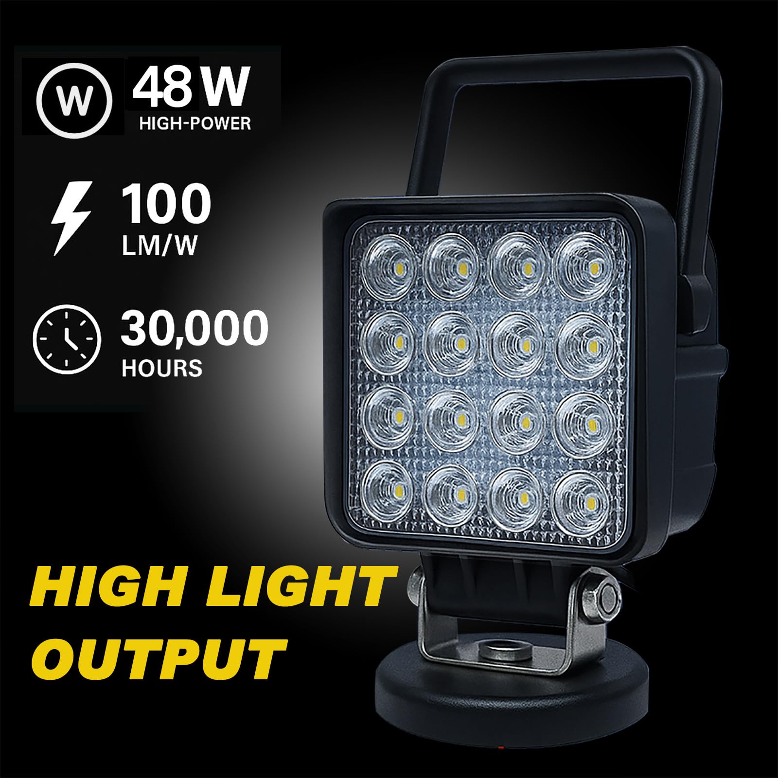 Willpower 1 sztuka reflektor roboczy LED z magnetyczną podstawą, 4 cale, 48 W, przenośny reflektor LED do samochodów, koparek, przyczep, traktorów, ciężarówek, SUV-ów, offroadowych