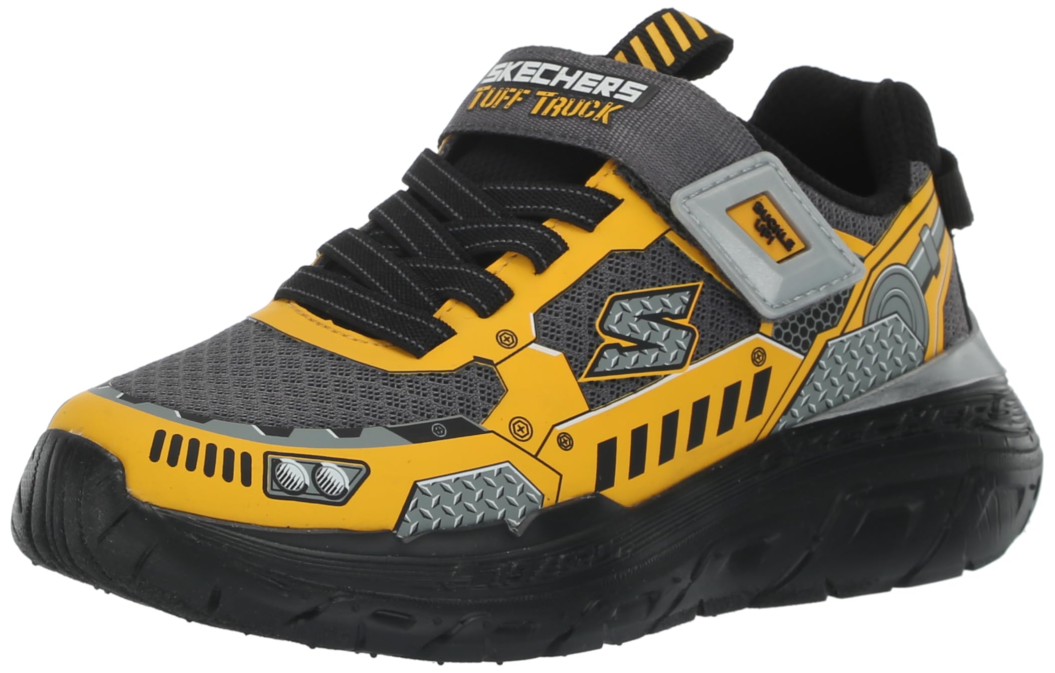 Skechers Boys - Sneaker, Charcoal Synthetic/Textile/Yellow Trim,