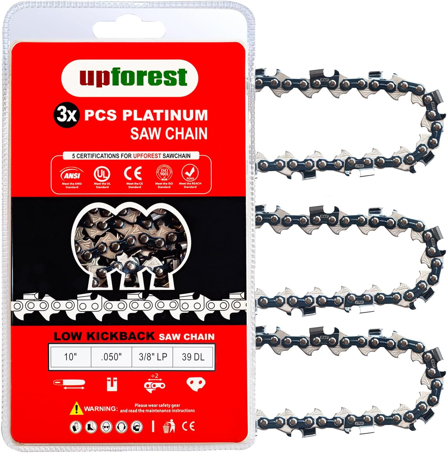 10 Inch Chainsaw Chain 3/8"LP Pitch- .050" Gauge 39 Drive Links - 91VXL39CQ Fits Echo PPF210 PPF211 PPT230 PAS230 PPT266, McCulloch 10E 12E 14E, POULAN PLN1510 (3 Chains)(91EOP39X3)