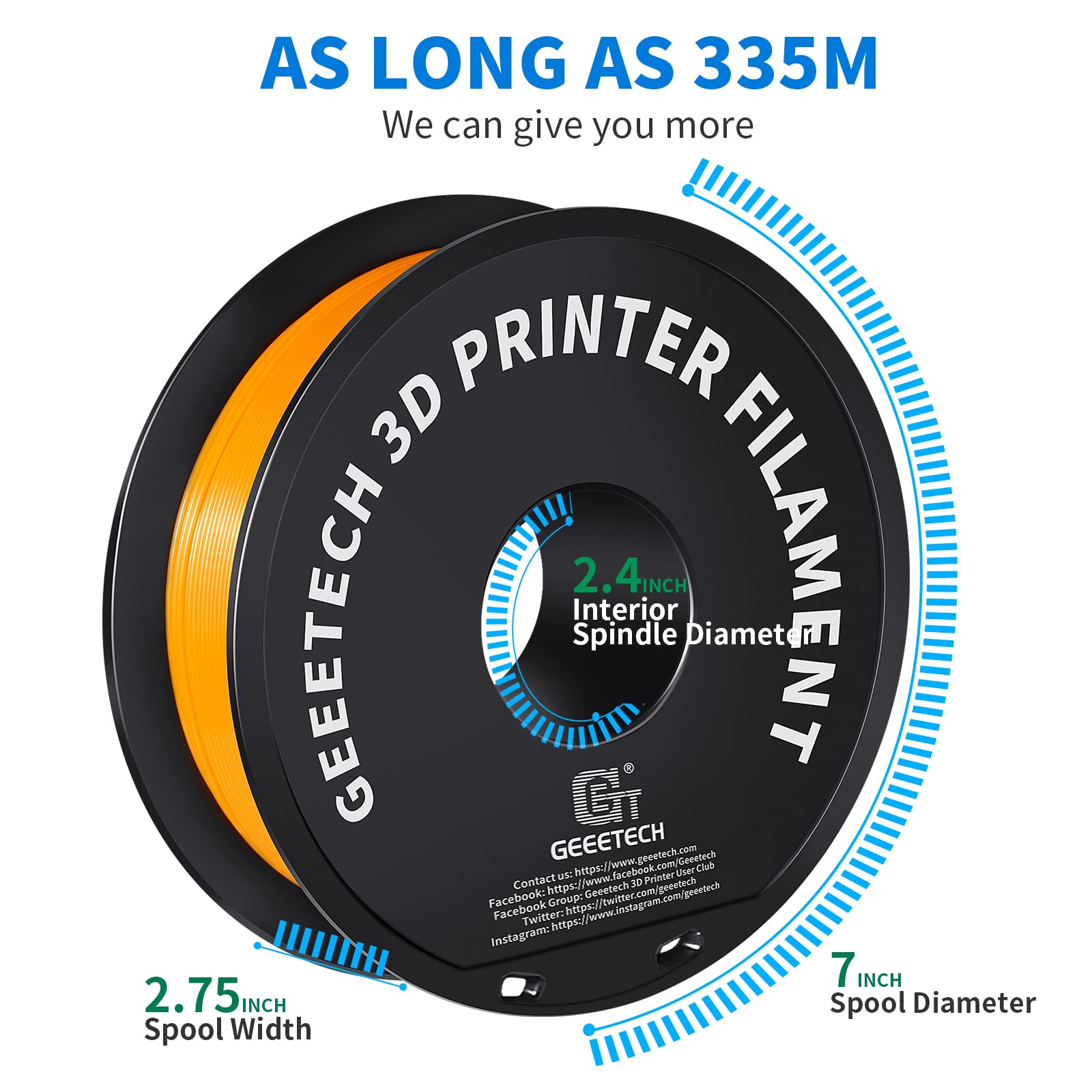 GEEETECH Filamento PLA 1,75 mm, GEEETECH PLA Arancione, Filamento Stampante 3D bobina da 1 kg, 0,02 mm, New PLA Arancione…