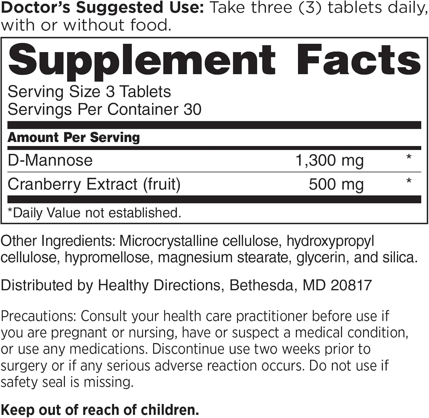DOCTORS' PREFERRED D-Mannose 1300 MG with Cranberry 500 MG Supplement - Premium Formula (90 Vegan Tablets) - Image 2