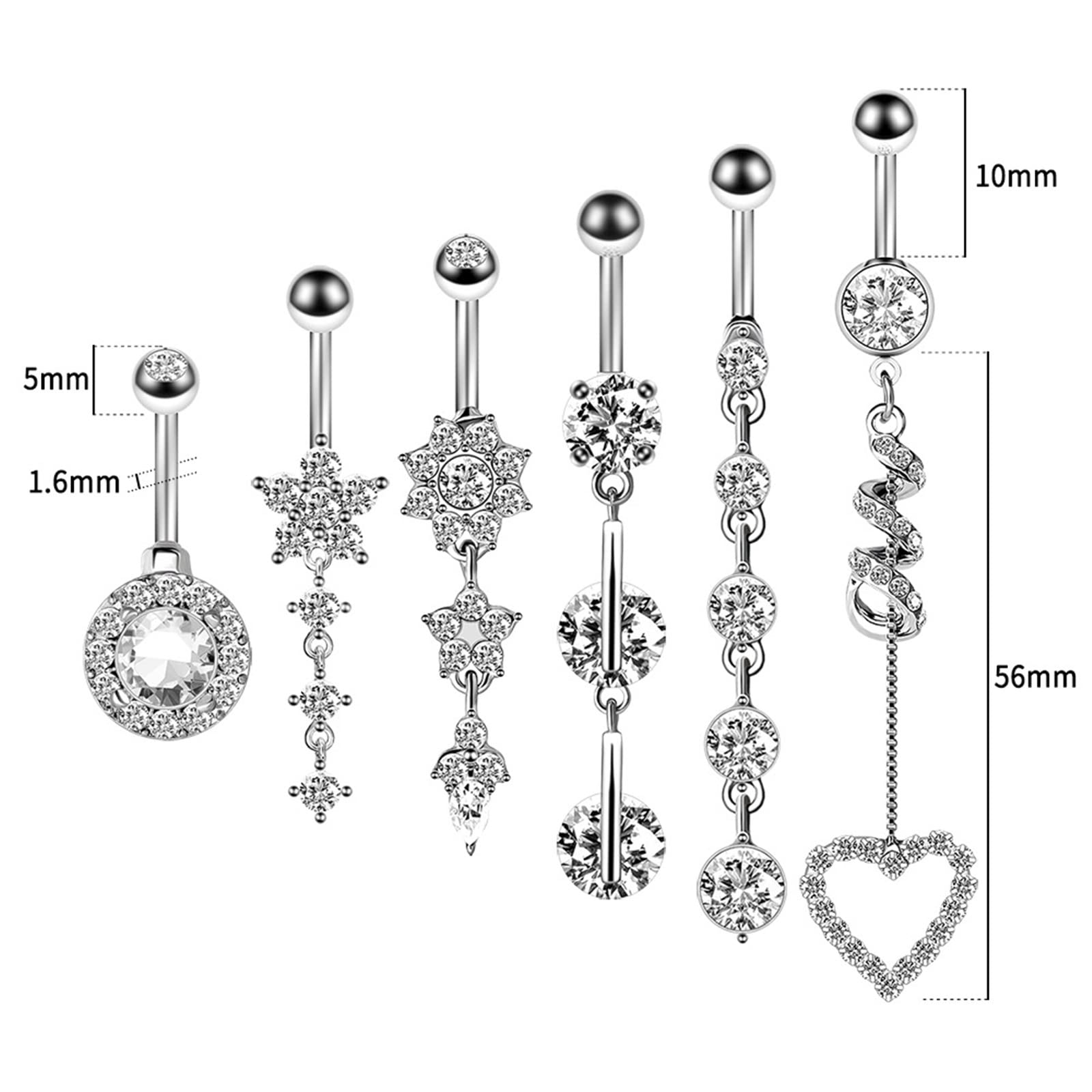 Banane Piercing Schmuck, Bauchnabelpiercing Glitzer Edelstahl 14G Bauchnabelpiercing Damen Zirkonia Runder Sternblumenherzentwurf