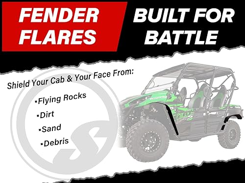 Miniatura 2 de SuperATV Guardabarros de alta resistencia para Kawasaki Teryx 4 2012+ (ver ajuste) | Durabilidad extrema | Protege contra rocas, suciedad, arena y