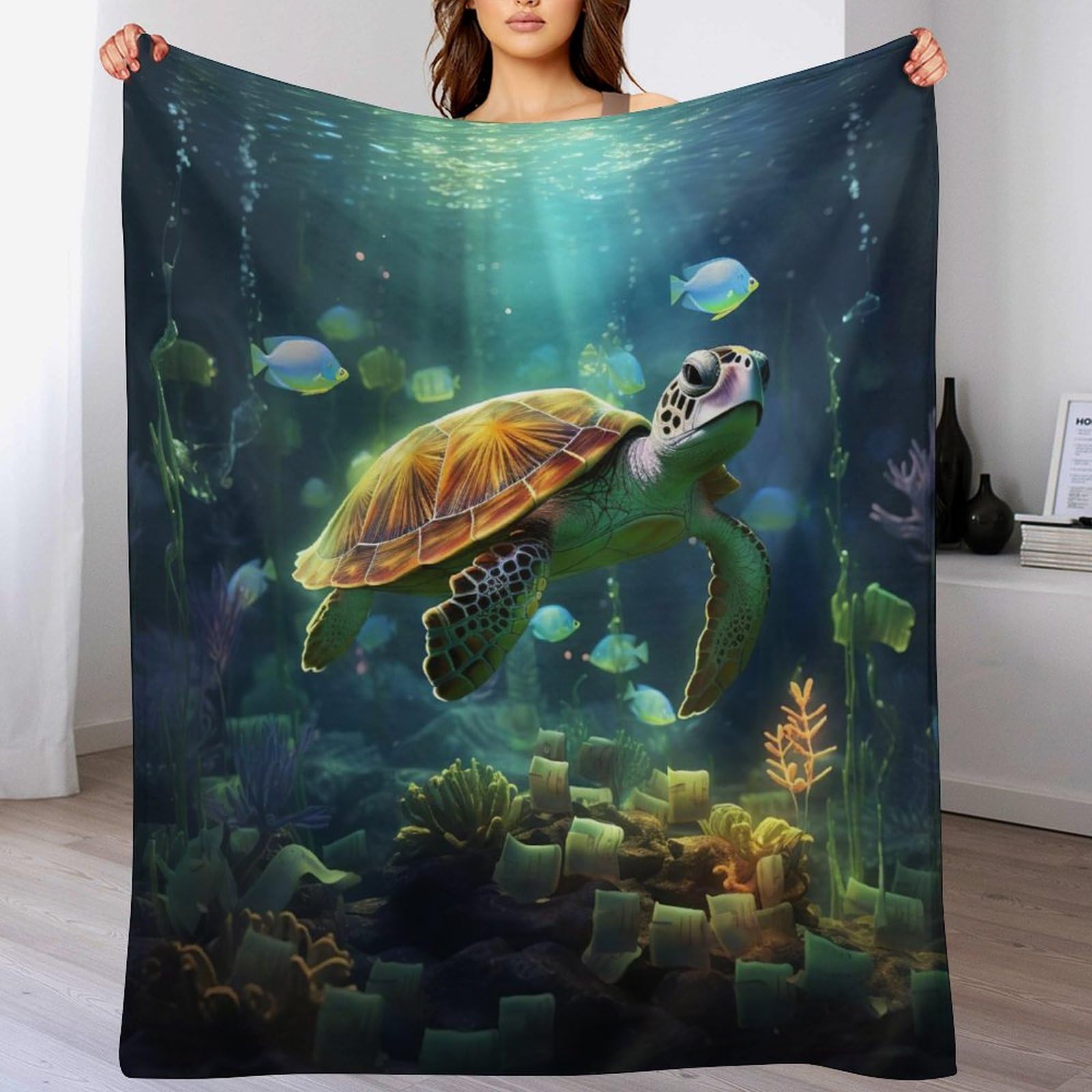 Couverture de lit sea tortues plaid doux et léger pour soirées canapé